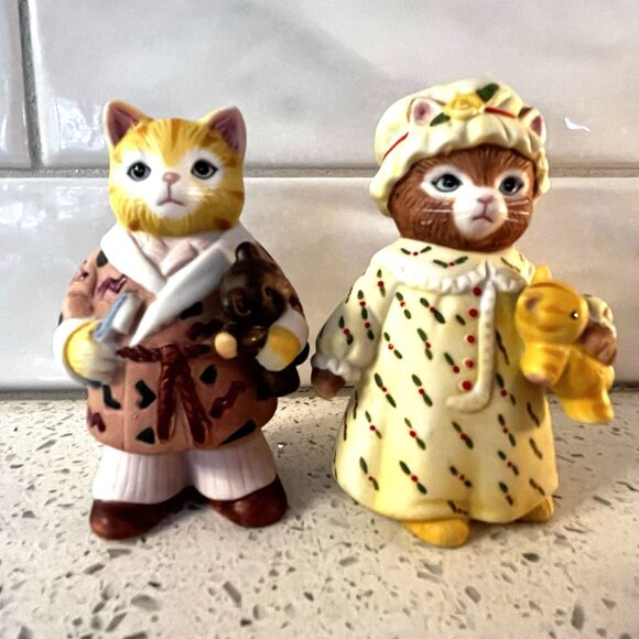 Vintage Schmid Kitty Cucumber '87 Ginger &J P Buster Bedtime Ready Cat Figurines - Picture 6 of 8